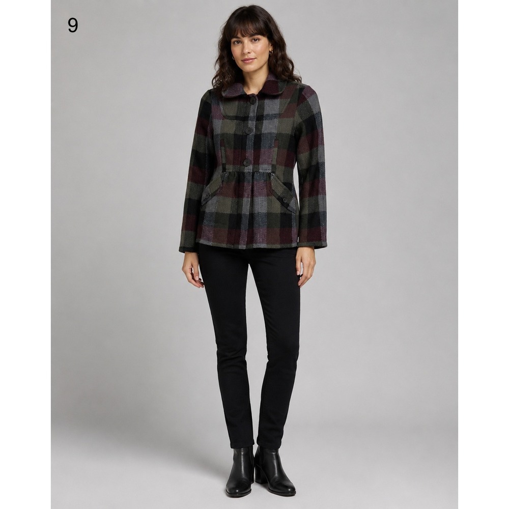 Volcom Preppy Jacket Women XS Plaid Wool Blend Full Zip Pockets Peplum Hem